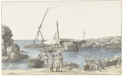 Gezicht op Taranto en Haven van Luogo Vivo Pohled na naši budovu Tarentin a přístav předchozího uzemnění č. (název na objektu) Cesty po Itálii, Sicílii a Maltě - 1778 (název série)