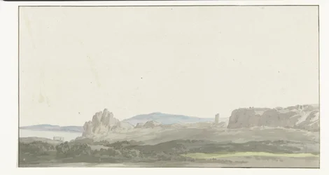 Gezicht op een rots bij de Golf van Tarente in de buurt van Gallipoli Pohled ze skály na záliv Taranto v blízkosti Gallipoli (titul na objektu) Cesty po Itálii, Sicílii a Maltě - 1778 (název série)