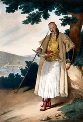 Řecký zahradník nebo hospodyň - Talíř X, vyrytý Lemercierem z „Voyage à Athens et a à Constantinople“, napsal a ilustroval Dupre, 1828