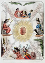 Le tonneau - litografie, z Theatre des marionnettes du jardin des Tuileries, text a kresba Louis Edmond Duranty (1833-1880), Paříž