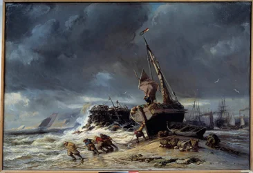 Maree basse, odjezd na rybaření Obraz Louis Eugene Isabey (1803-1886) Le Havre 19. století, Musee des Beaux Arts