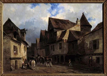 Ulice bretaňské vesnice Malba Louise Gabriela Eugene Isabey (1803-1886) Orleans 19. století, Muzeum výtvarných umění
