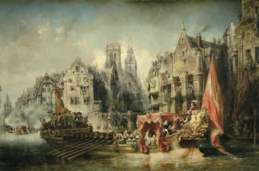 Příjezd Ferdinanda Alvare de Tolede (Fernando Alvarez de Toledo), vévody z Alby a guvernéra Nizozemska za vlády Karla V. (V), dorazil do Rotterdamu v roce 1567. Obraz Eugena Isabeyho (1803-1886). 1844. Paříž. Muzeum Orsay