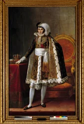 Portrét v nohách Jerome Bonaparte (1784-1860), král vestfálského. V kostýmu jako velitel Řádu královské koruny Wesphalia, cca 1810. Obraz připisován Louisi Francoisovi Aubrymu (1767-1851) nebo Francois Joseph Kinsonovi (Kinsoen) (1770-1839).