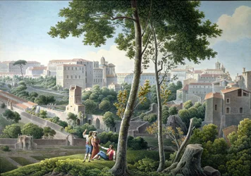 Pohled na pahorek Quirinal v Římě s vilou Colonna v pozadí, kolem roku 1800