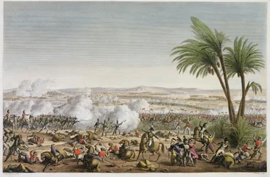 Bitva u Heliopole, 29. ventose, rok 8 (20. března 1800), rytina Edme Bovinet (1767-1832) (akvatinta)