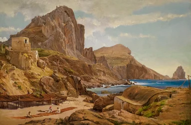 Marina Piccola, Capri, cca 1844 (olej na papíře na desce)