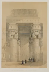 Egypt a Núbie, svazek II: Pohled zpod sloupořadí chrámu Dendera, 1849.