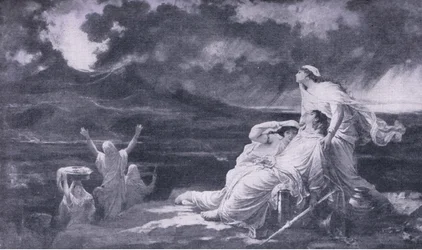Herculaneum: Erupce Vesuvu, ilustrace ze Světové knihovny nejlepších knih, kolem roku 1940