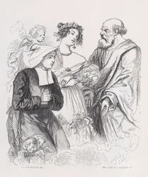 Dvě sestry lásky z The Complete Works of Béranger, 1836. Tvůrci: Louis-Henri Brevière, Cesar-Auguste Hebert.
