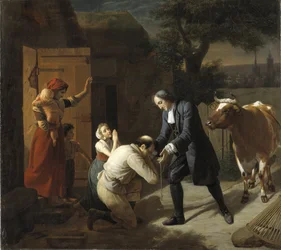 Francois Fenelon (1651-1715) přivádí zpět krávu ukradenou rolníkovi - Fenelon vrací Ukradenou krávu rolníkovi, Hersent, Louis (1777-1860). Olej na plátně. Rozměr: 97,5 x 109,5 cm. Národní muzeum Stockholm