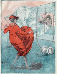 Příznivý vítr: helice páčení. Ilustrace Louis Icart (1888-1950) pro časopis „“Le Fantasio“““ z května 1916.