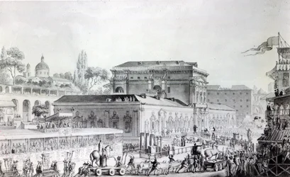 Starožitnosti nalezené v Herculaneu byly převezeny do Neapolského muzea, kolem roku 1782 (pero, inkoust a akvarel na papíře)
