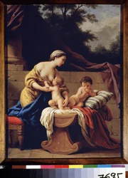 Matka a děti. Alegorie lásky. (Matka a děti. Alegorie lásky). Obraz Louis Jean Francois Lagrenee (1725-1805), olej na plátně. francouzské umění