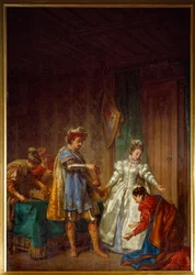The Continence of Bayard Rytíř Pierre Terrain, Lord of Bayard (1476-1524) poskytuje stipendium chudé a panenské dívce, aby se mohla čestně vdát