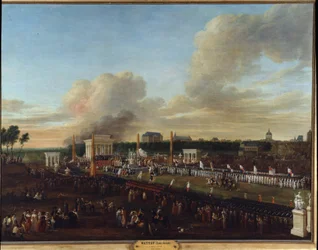 Francouzská revoluce: “” Pohled na slavnost Konfederace departementů Sever, Somme a Pas de Calais”” Malba Louise Josepha Watteau dit Watteau de Lille (1731-1798)