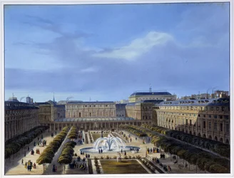 Pohled na zahradu Královského paláce - v díle „Paris en 1837“ od Arnouta