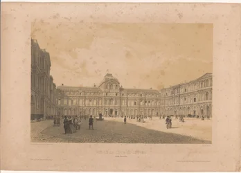 Pohled na nádvoří (Cour Carrée) Louvru Vue de la cour du Louvre (název na objektu) Grand Views of Paris (název série) Grandes Vues de Paris (název série)