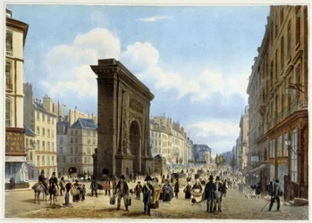 Porte de St Denis- v „Procházka po Paříži a okolí“, navržená Jacottetem a Benoistem, c. 1840