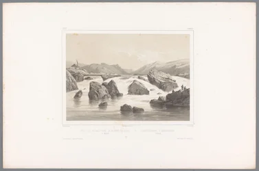 Rybáři lososů na řece Kassa v Hallandu Pêche du saumon dans la rivière de Kassa à Halland / Laxefiskeriet i Kassaelven, Halland (název na objektu) Tváře ve Skandinávii (název série) Vues du Nord. Semiš (název série)