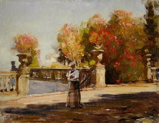 Lady Reading on a Sunny Terrace (olej na plátně)
