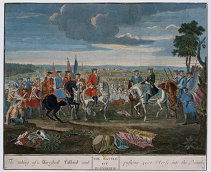 Dobytí Marshalla Tallarda a zatlačení 4000 koní do Dunaje v bitvě u Blenheimu v roce 1704, kolem roku 1760