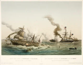 Combat Naval entre le Kearsage & l?Alabama, pub. 1864 (barevná litografie)