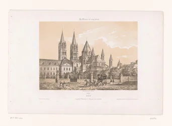 Zicht op de Abbaye aux Hommes se setkal s de Saint-Étienne Church te Caen Caen. Velký Et. Etienne nebo opatství lidí (název na předmětu) Hedendaags Frankrijk (název série) Francie v současnosti (název série na objektu)