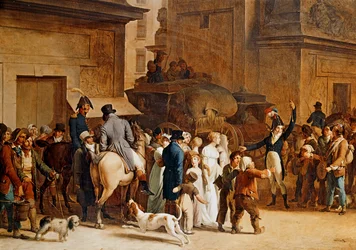 Odchod rekrutů z pařížské Porte Saint Denis do napoleonských válek (malba na plátně)