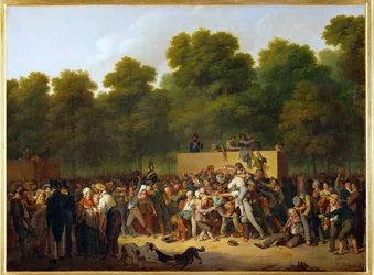 Rozdávání vína a jídla na Champs Elysées (malba na plátně)