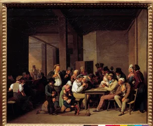 Obraz Hráči v kabaretu od Louise Leopolda Boillyho (1761-1845) 19. století. Rozměr: 0,37 x 0,47 m.