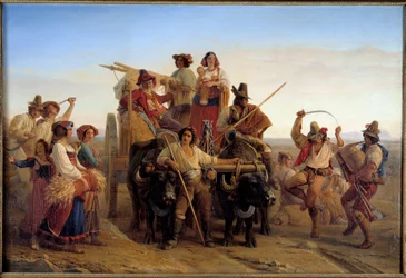 Příjezd kombajnů do pontinských bažin (Agro Pontino) u Říma Obraz Louis Leopold Robert (1794-1835) 1830 Ne. 1,41x2,12m