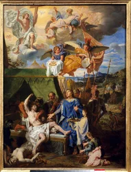 Thaumaturgie: „“ Král Ludvík IX. (1214-1270) (Svatý Ludvík) válčící s ekrouelami „“ Obraz Louise Licherie De Beury (1629-1687) Sun. 0,79 x 0,58 m Rouen, Musee Des Beaux Arts
