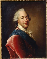 Portrét hraběte Michaila Illarionoviče Voroncova (1714-1767) (Portrét hraběte M.I.Voroncova). Obraz Louis Tocque (1696-1772), olej na plátně, polovina 18. století. Francouzské umění, rokokové umění. Regionální muzeum umění, Simferopol (Ukrajina)