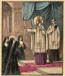 Řád Navštívení Panny Marie - Sv. František Saleský - Saint Francois-de-Sales (1567-1622) - Francois de Sales založil Řád Navštívení s paní de Chantal (Jeanne Francoise Fremyot de Chantal) (1572-1641) - Rytina z „Náboženské vyučování