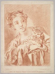 Mladá dívka držící kočku, 1769.