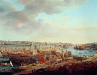 Loděnice: “” Město Brest”” Detail. Obraz Louise Nicolase van Blarenberghe (1716-1794) 1774