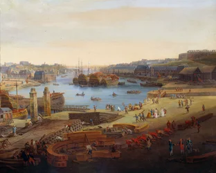 Loděnice: “” Přístav Brest”” Detail. Obraz Louise Nicolase van Blarenberghe (1716-1794) 1774 Brest, Musee des Beaux Arts