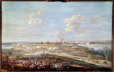 Pohled na obléhání Meninu Ludvíkem XV. od 28. května do 4. června 1744 Malba kvaše od Louise Nicolase Van Blarenberghe (1716-1794) 1780 Ne. 0,59 x 0,94 m