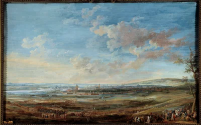 Válka o rakouské dědictví (1741-1748): “” Obléhání města Maestricht (Maastricht) Marechaux ze Saska a Lowendalu od 16. dubna do 10. května 1748””” Kvaš od Louise Nicolase Van Blarenberghe (1716-1794)