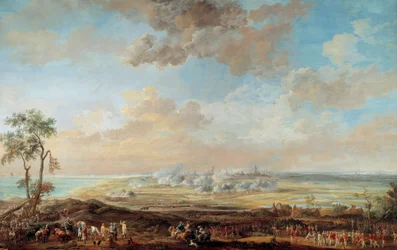 Válka o dědictví Rakouska (1741-1748): “” Obléhání Ostende generálporučíkem hrabětem z Lowendalu od 13. do 23. srpna 1745”” Kvaš Louis Nicolas Van Blarenberghe (1716-1794) 1783 Ne. 0,59x0,94 m Versailles, muzeum zámku