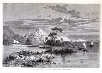 Vnitřní pohled na zátoku Chantaboun. 1874. Kresba Sabatierem dle p. Mouhota. “Tour du monde”