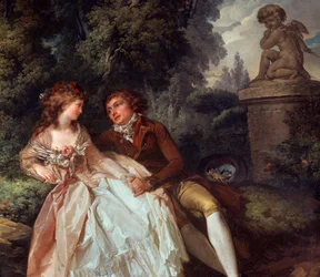 Scéna Galante (s Cupidem) detail obrazu od Louise Trinquesse (1746-1800) Tours 18. století, Musee des Beaux Arts