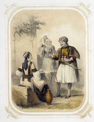 Obyvatelé Řecka - v ""Album mladého cestovatele"", ilustroval Louis Lassalle
