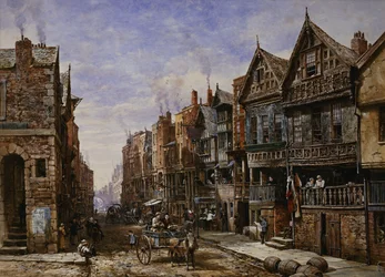 Chester: Watergate Street z rohu Crook Street, s Eastgate Beyond,
