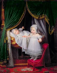 Henri-Charles-Ferdinand z Artois (1820-83) vévoda z Bordeaux a jeho sestra Louise-Marie-Therese z Artois (1819-64) v Tuileries