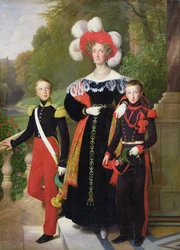 Marie Amelie Bourbon-Sicile (1782-1866) a její synové, Henri z Orleans (1822-97), vévoda z Aumale a Antoine (1824-90), vévoda z Montpensier, 1835