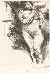 Akt se zvednutou košilí, svlékající se žena, 1921