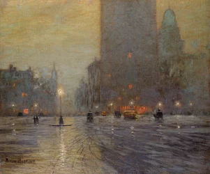 Madison Square, Rainy Night (olej na plátně)