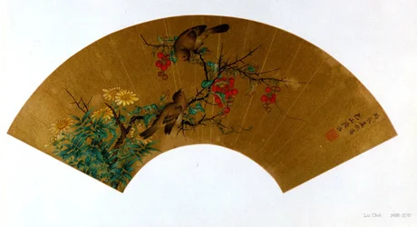Ptáci, bobule a květiny 花鳥折扇